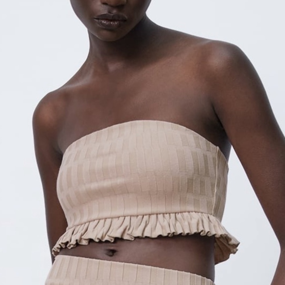 Zara | NWT Beige Ruffled Bandeau Tube Top